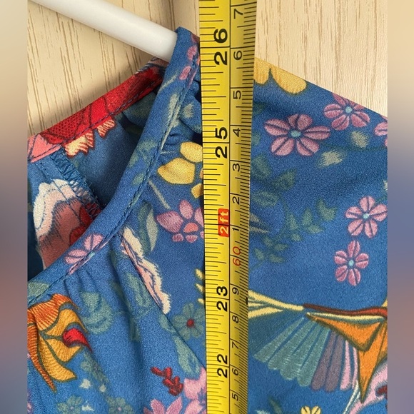 Dalia Blue Floral Peasant Chiffon Boho Long Sleeve Blouse Sz Med - Picture 9 of 10
